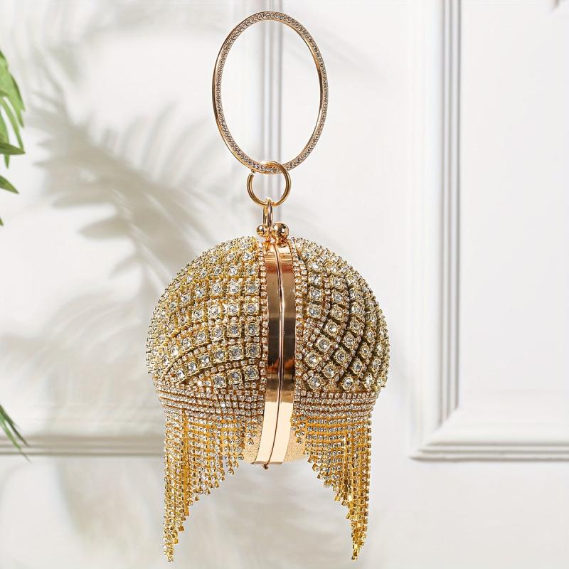 Rhinestone Ball Bag Glitter Evening Bag With Tassel Decor