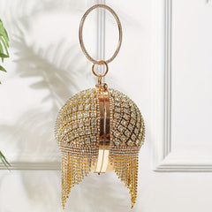 Rhinestone Ball Bag Glitter Evening Bag With Tassel Decor