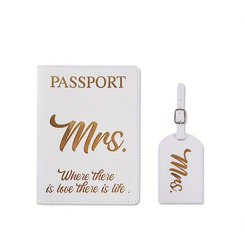Mr Mrs Passport Holder & Luggage Tag Travel Set