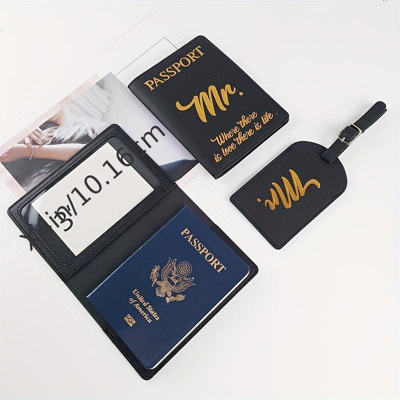 Mr Mrs Passport Holder & Luggage Tag Travel Set