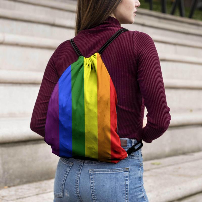 Rainbow Striped Bundle Pocket Pride Month Drawstring Travel Backpack