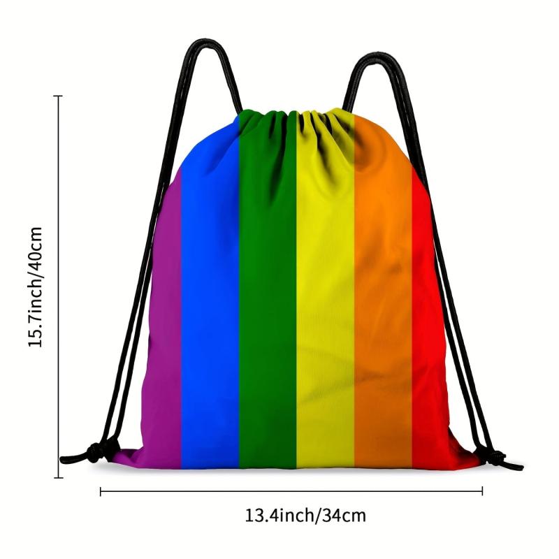 Rainbow Striped Bundle Pocket Pride Month Drawstring Travel Backpack