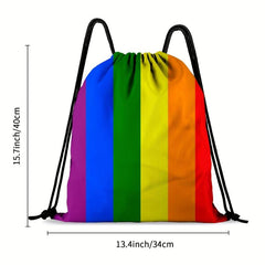Rainbow Striped Bundle Pocket Pride Month Drawstring Travel Backpack