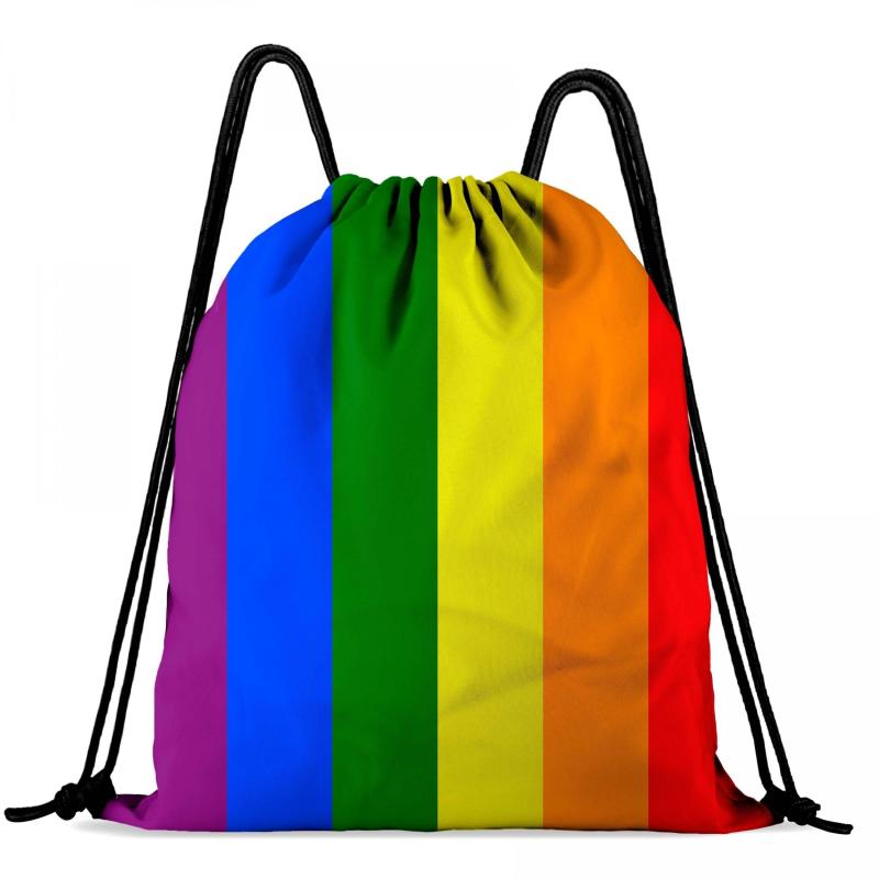 Rainbow Striped Bundle Pocket Pride Month Drawstring Travel Backpack