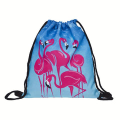Flamingo Print Drawstring Bag Lightweight Gym Bag