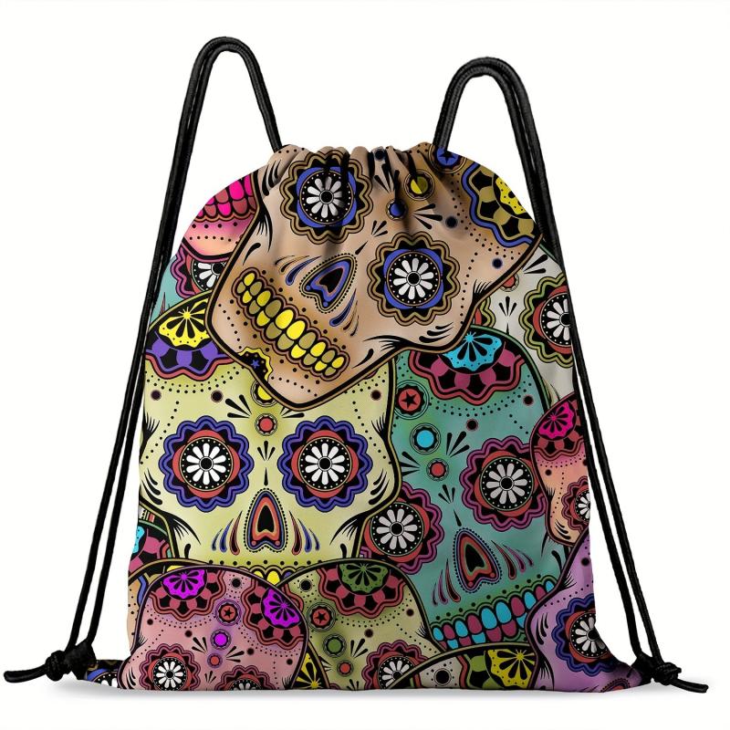 Halloween Skull Pattern Drawstring Bag Horror Punk Sports Fitness Backpack