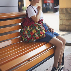 Drawstring Elastic Print Backpack Large Capacity Waterproof Nylon Women's Bags