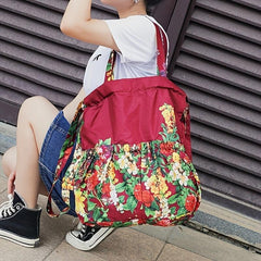 Drawstring Elastic Print Backpack Large Capacity Waterproof Nylon Women's Bags