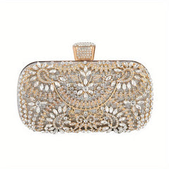 Rhinestone Flower Evening Bag Box Clutch Purse for Wedding Prom