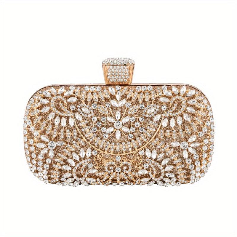 Rhinestone Flower Evening Bag Box Clutch Purse for Wedding Prom