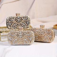 Rhinestone Flower Evening Bag Box Clutch Purse for Wedding Prom