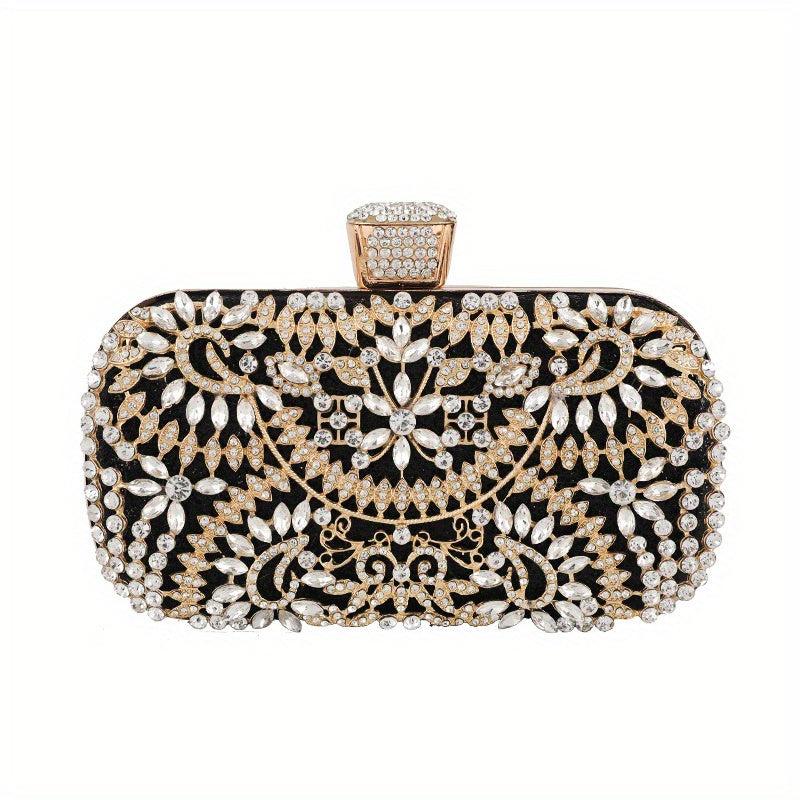 Rhinestone Flower Evening Bag Box Clutch Purse for Wedding Prom