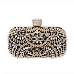 Rhinestone Flower Evening Bag Box Clutch Purse for Wedding Prom