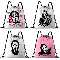 Gothic Skull Drawstring Backpack Halloween Daypack Lightweight Knapsack