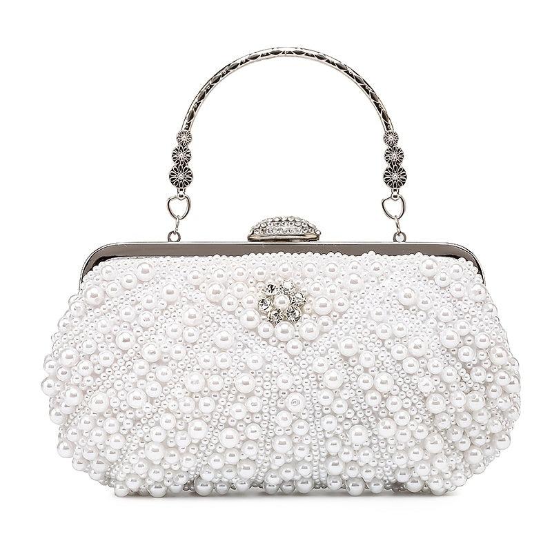 Faux Pearl Evening Clutch Bag Top Frame Handbag Chain Purse
