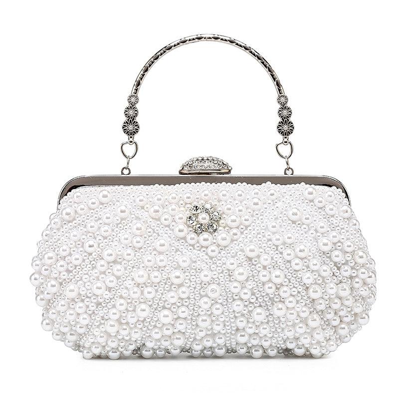 Faux Pearl Evening Clutch Bag Top Frame Handbag Chain Purse