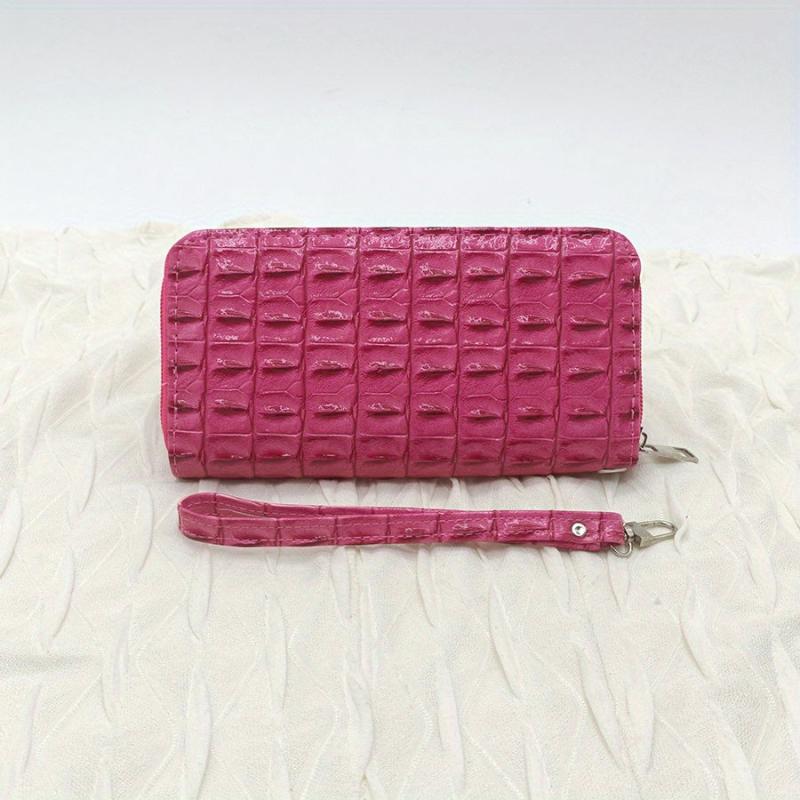 Vintage Crocodile Embossed Long Wallet Zipper Around Coin Purse Faux Leather