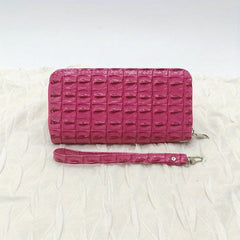 Vintage Crocodile Embossed Long Wallet Zipper Around Coin Purse Faux Leather