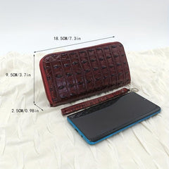 Vintage Crocodile Embossed Long Wallet Zipper Around Coin Purse Faux Leather
