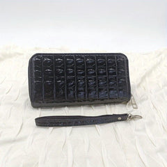 Vintage Crocodile Embossed Long Wallet Zipper Around Coin Purse Faux Leather