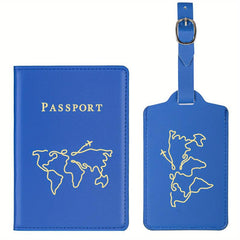 Map Pattern Passport Holder Luggage Tag Set