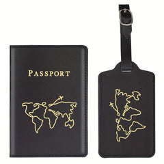Map Pattern Passport Holder Luggage Tag Set