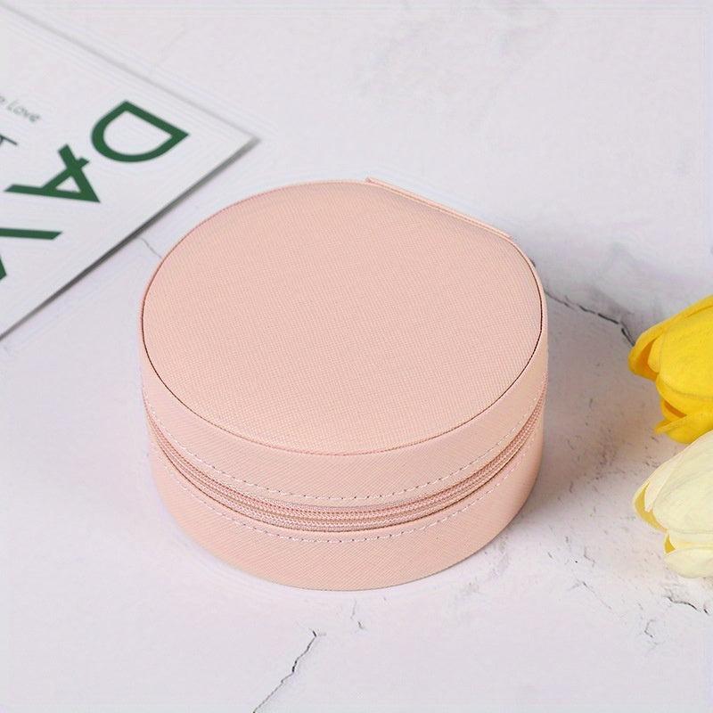 Round Travel Jewelry Box Earring Ring Box Portable Case Metal Buckle