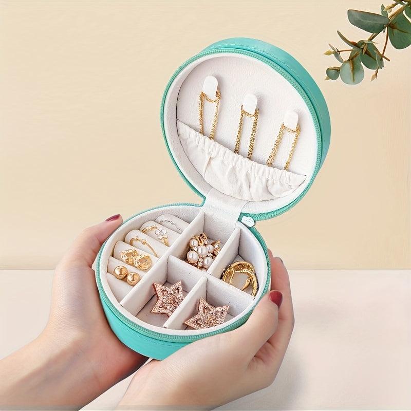 Round Travel Jewelry Box Earring Ring Box Portable Case Metal Buckle