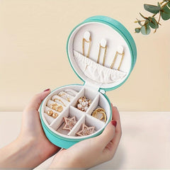 Round Travel Jewelry Box Earring Ring Box Portable Case Metal Buckle