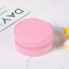 Round Travel Jewelry Box Earring Ring Box Portable Case Metal Buckle