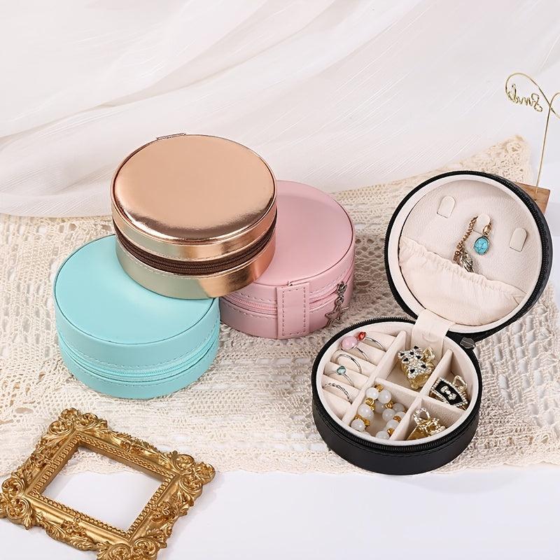 Round Travel Jewelry Box Earring Ring Box Portable Case Metal Buckle