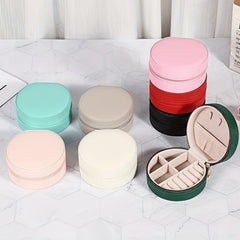 Round Travel Jewelry Box Earring Ring Box Portable Case Metal Buckle