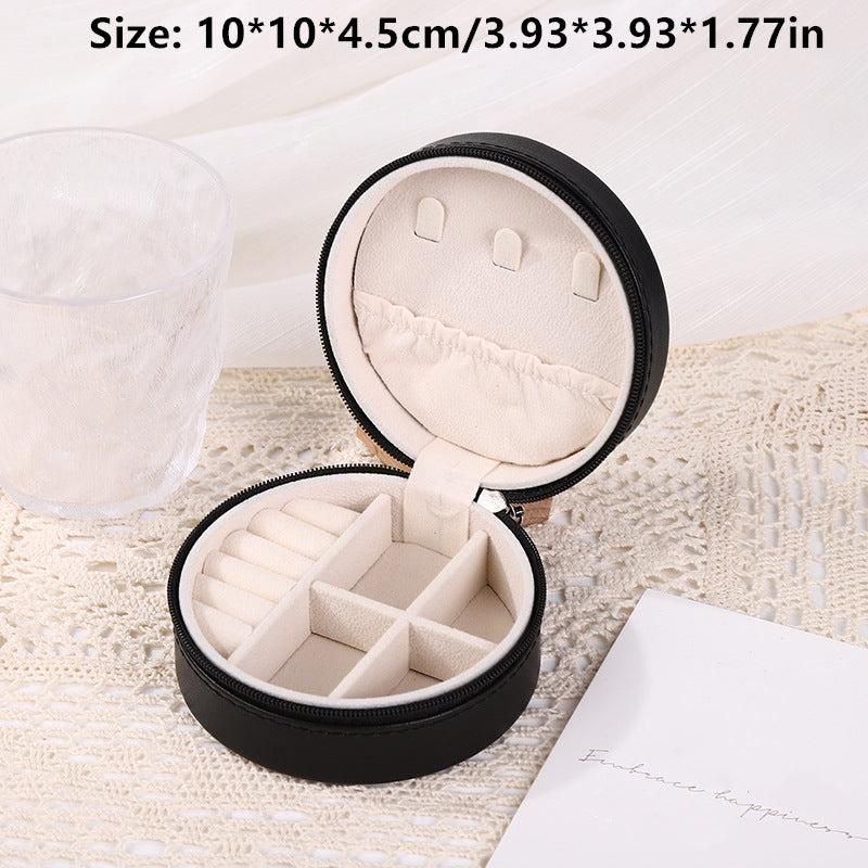 Round Travel Jewelry Box Earring Ring Box Portable Case Metal Buckle