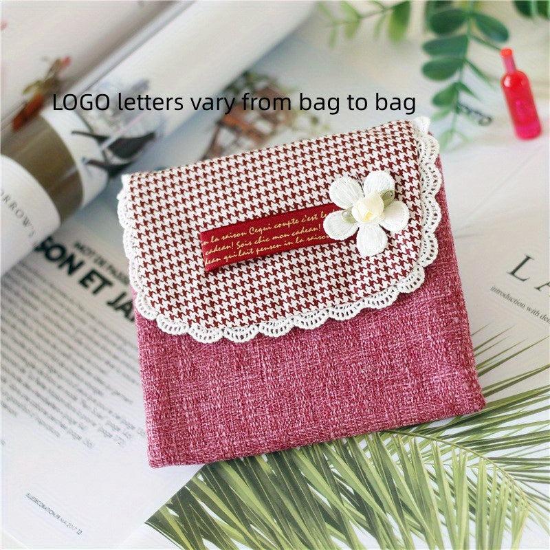 Flower Pattern Linen Napkin Storage Bag and Coin Purse