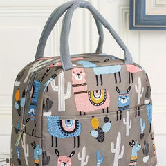 Cartoon Pattern Lunch Handbag Zipper Portable Storage Satchel Bag