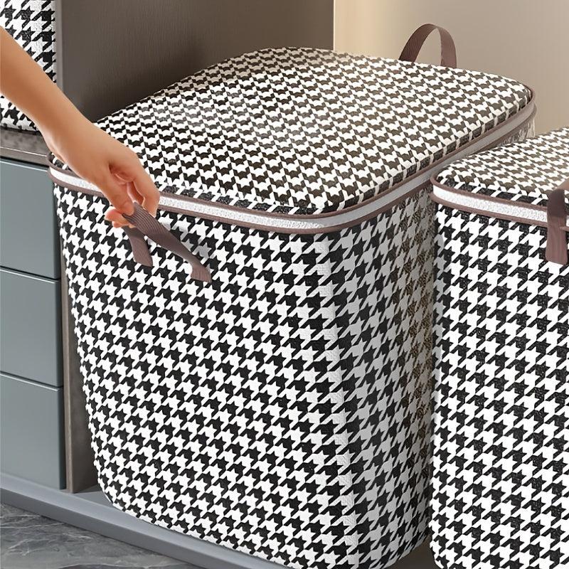 Large Capacity Houndstooth Print Bag Dustproof Zipper Organizer