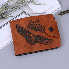 Men's Leather Short Wallet Eagle Tower Letter Pattern Wallet Money Clip