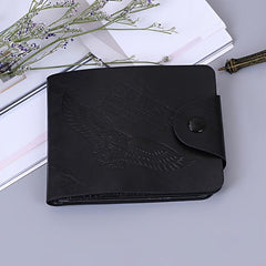 Men's Leather Short Wallet Eagle Tower Letter Pattern Wallet Money Clip