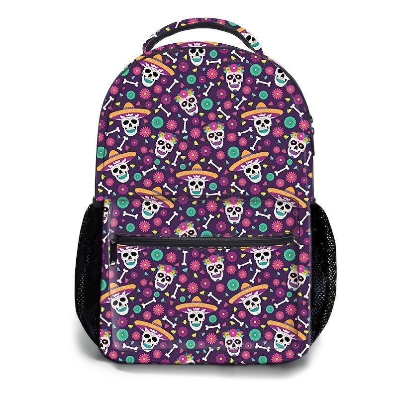 Halloween Pumpkin Skull Print Backpack for Students