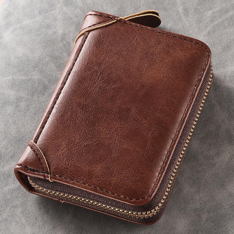 Men's Zipper Card Holder Short Wallet Anti Theft Large Capacity