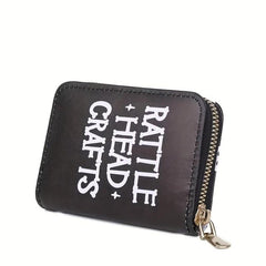 Men's Skull Head Print Zipper Card Holder Short Wallet