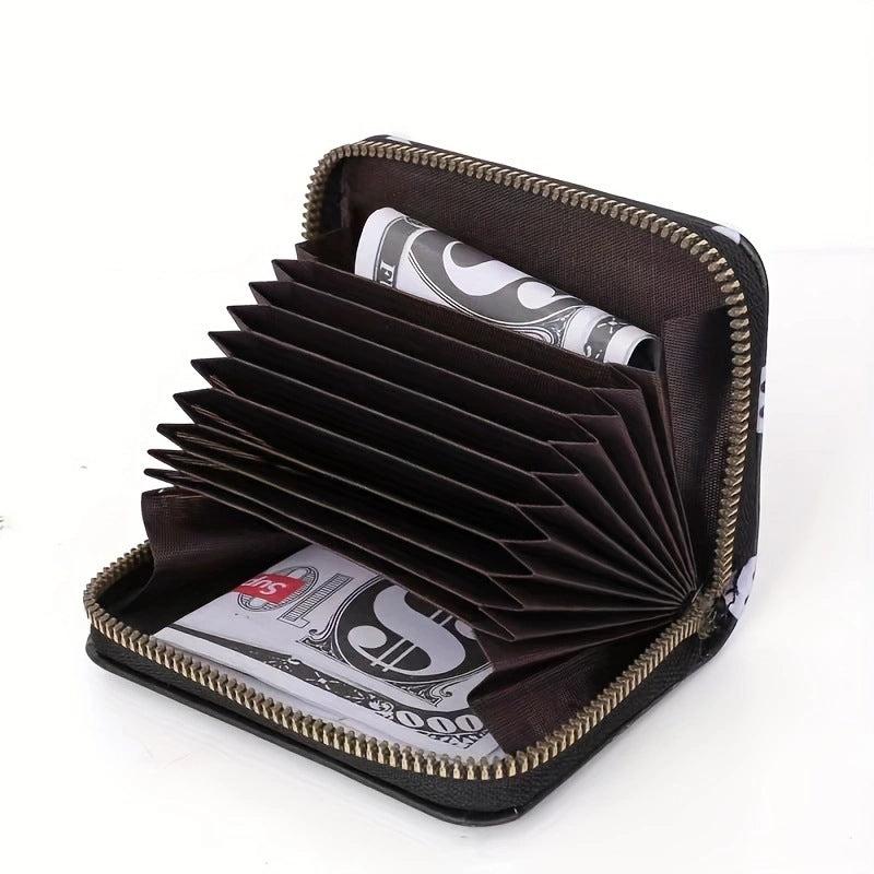 Men's Skull Head Print Zipper Card Holder Short Wallet