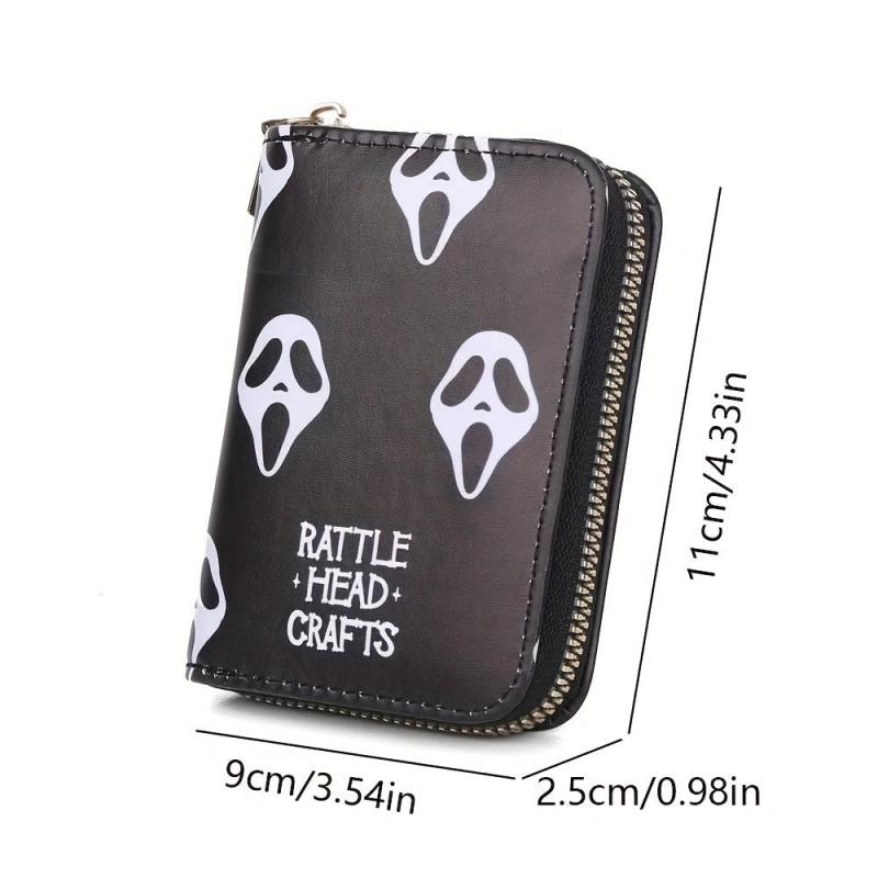 Men's Skull Head Print Zipper Card Holder Short Wallet