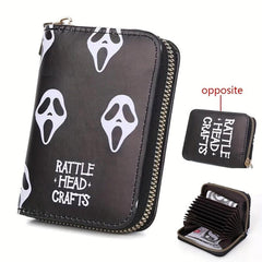 Men's Skull Head Print Zipper Card Holder Short Wallet