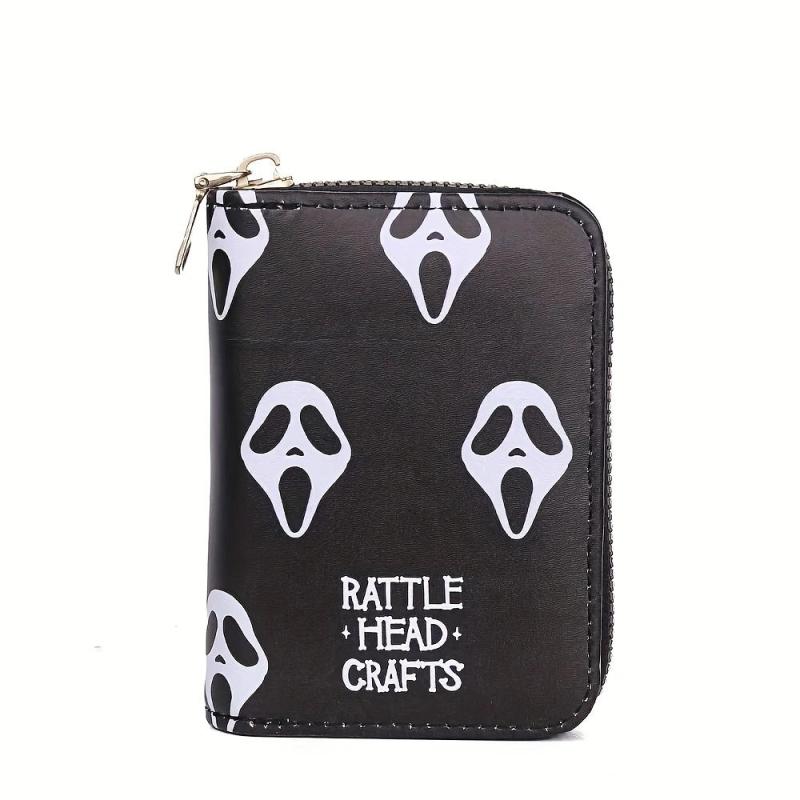 Men's Skull Head Print Zipper Card Holder Short Wallet
