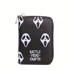 Men's Skull Head Print Zipper Card Holder Short Wallet