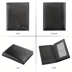 Men's Leather Short Wallet Money Clip Card Holder With Coin Pocket