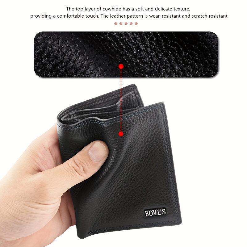 Men's Leather Short Wallet Money Clip Card Holder With Coin Pocket