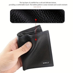 Men's Leather Short Wallet Money Clip Card Holder With Coin Pocket
