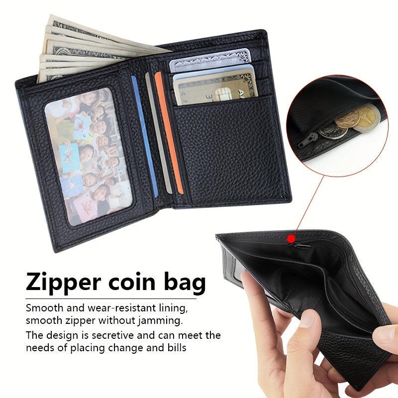 Men's Leather Short Wallet Money Clip Card Holder With Coin Pocket